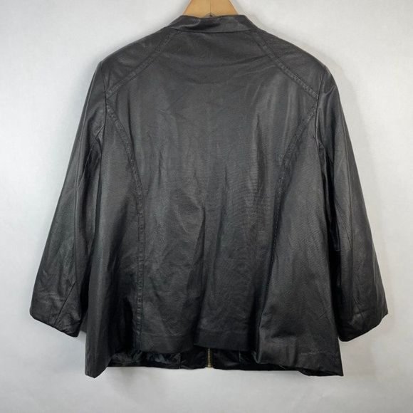 TanJay ?Full Zip Faux?Leather Jacket Black Perforated Seams Lightweight - Picture 4 of 5